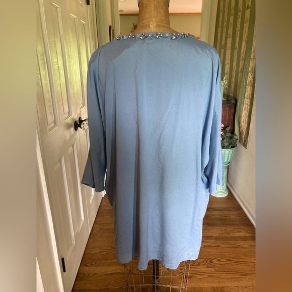 AMERICAN GLAMOUR Badgely Mischka Cold Shoulder Tunic BABY BLUE RHINESTONES Large - Picture 8 of 14